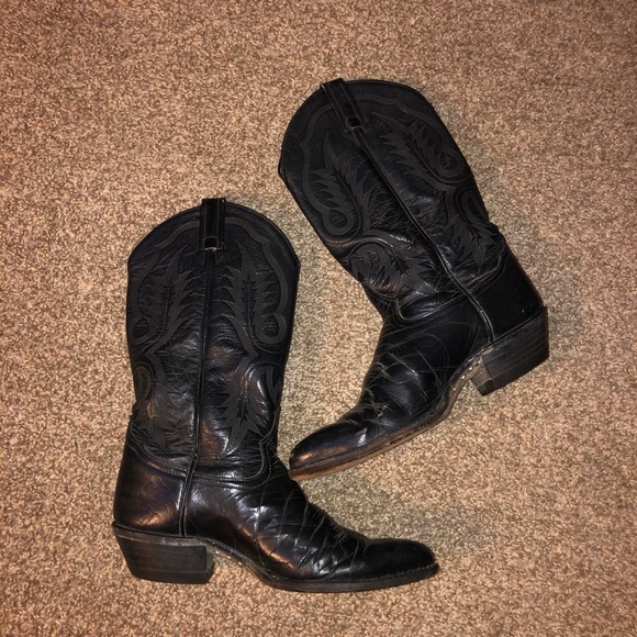 TONY LAMA MENS BLACK EL PASO ROUND TOE BOOTS - Picture 1 of 9